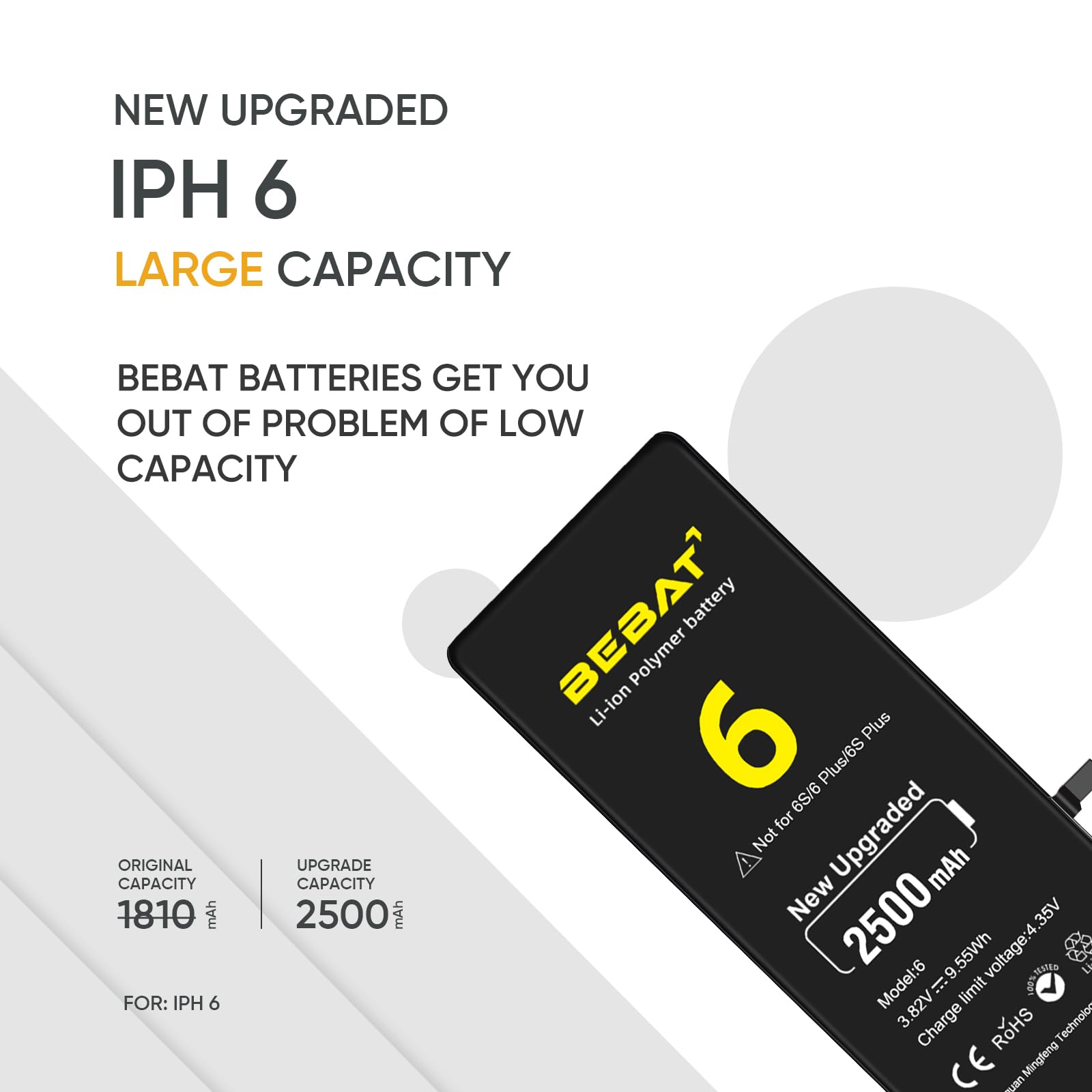 Amazon.com: BEBAT Replacement for iPhone 6 Battery, 2500mAh High